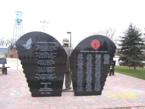 Back view of AFD Firefighters Memorial